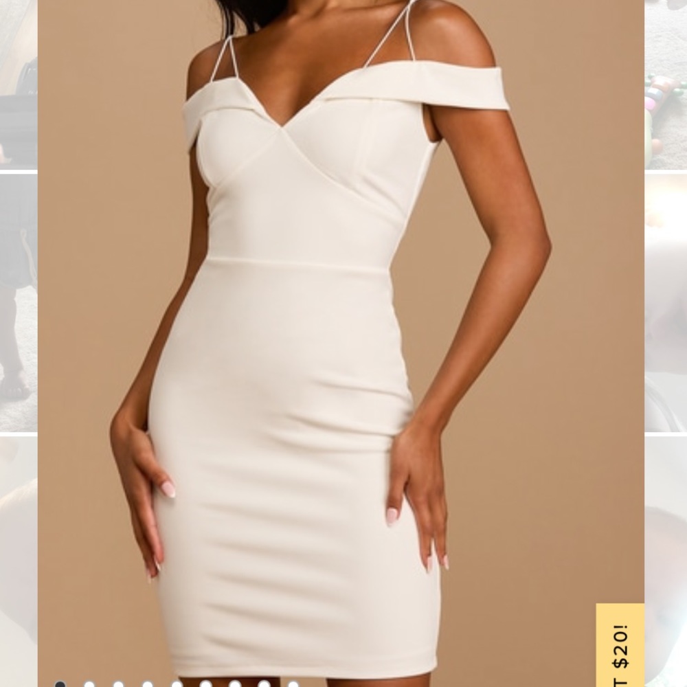 Lulu’s Off-the-Shoulder Bodycon Dress in Ivory